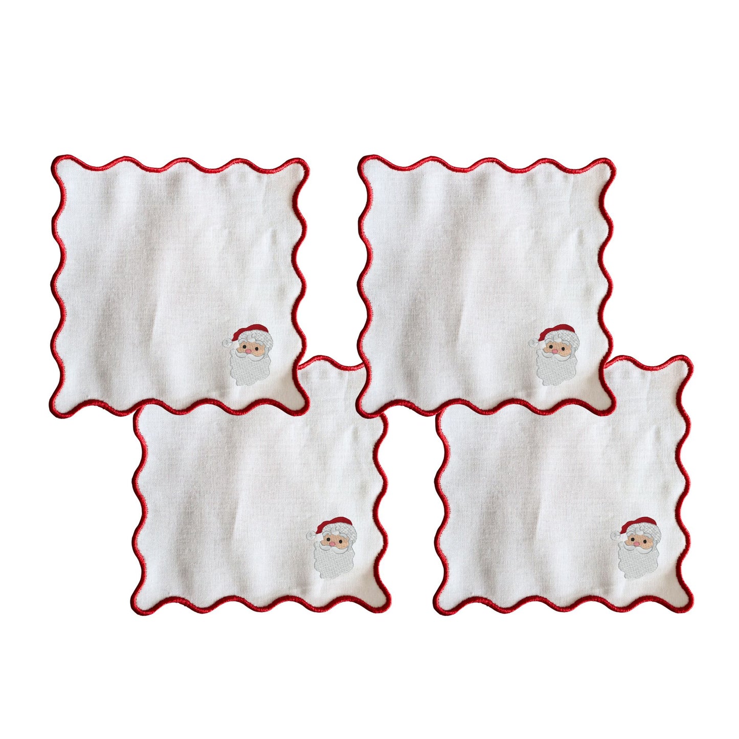 Santa Wavy Embroidered Cocktail Napkins- Set of 4