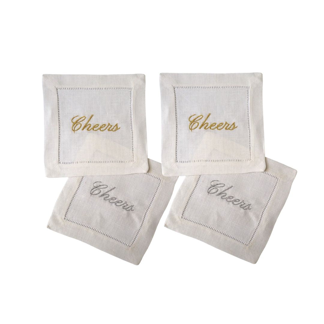 Cheers Embroidered Cocktail Napkins- Set of 4