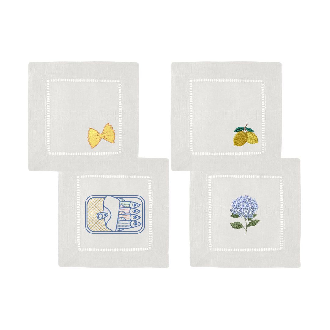 Italian Summer Embroidered Cocktail Napkins- Set of 4