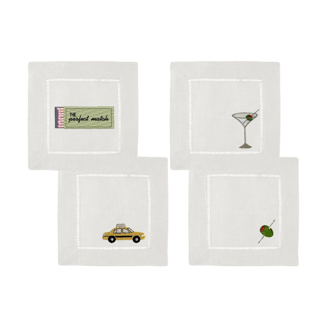 New York night out Embroidered Cocktail Napkins- Set of 4