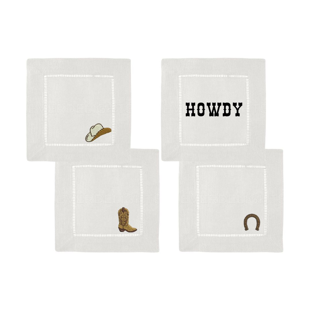 Western Embroidered Cocktail Napkins- Set of 4