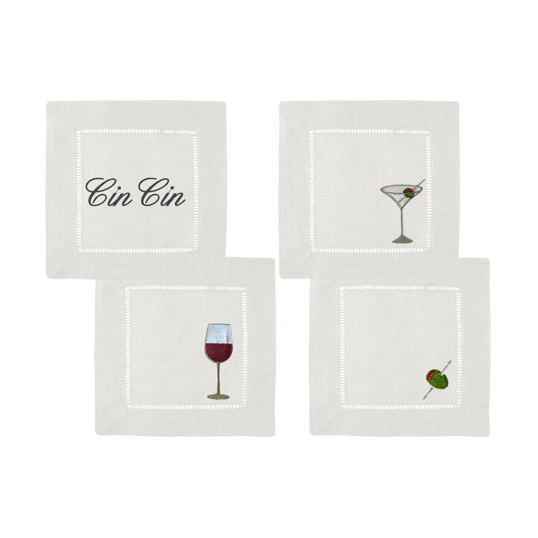 Happy Hour Embroidered Cocktail Napkins- Set of 4