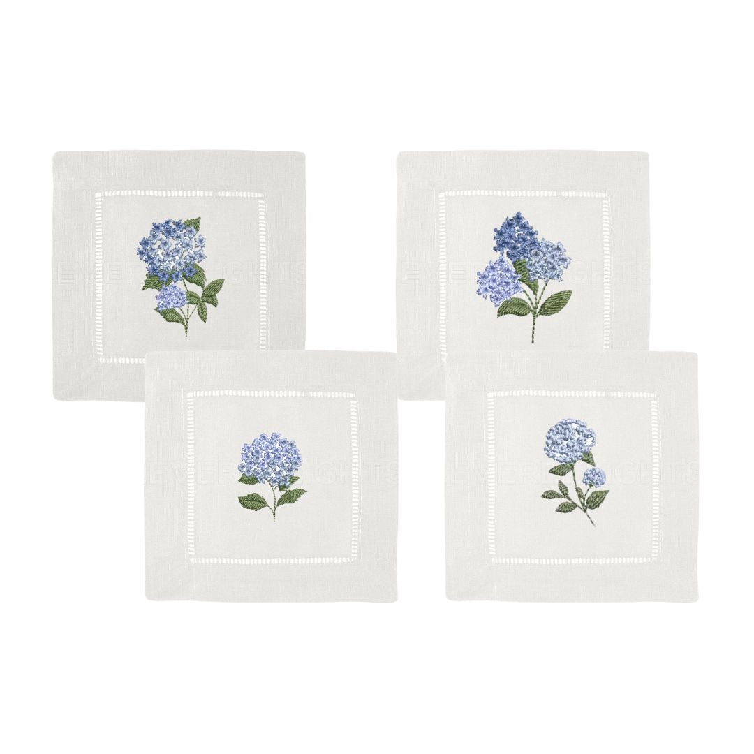 Hydrangea Embroidered Cocktail Napkins- Set of 4