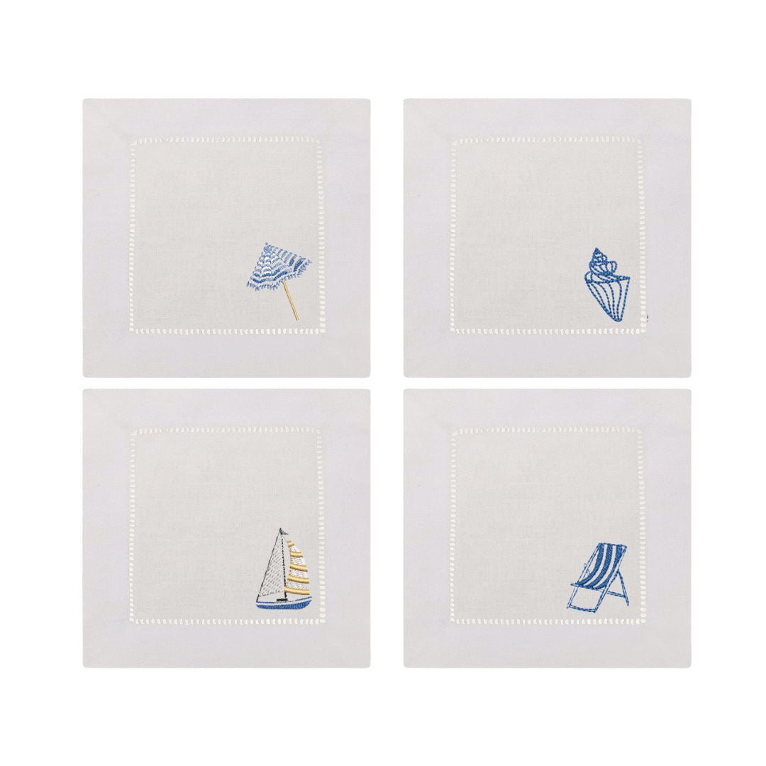 At the Beach Embroidered Cocktail Napkins- Set of 4