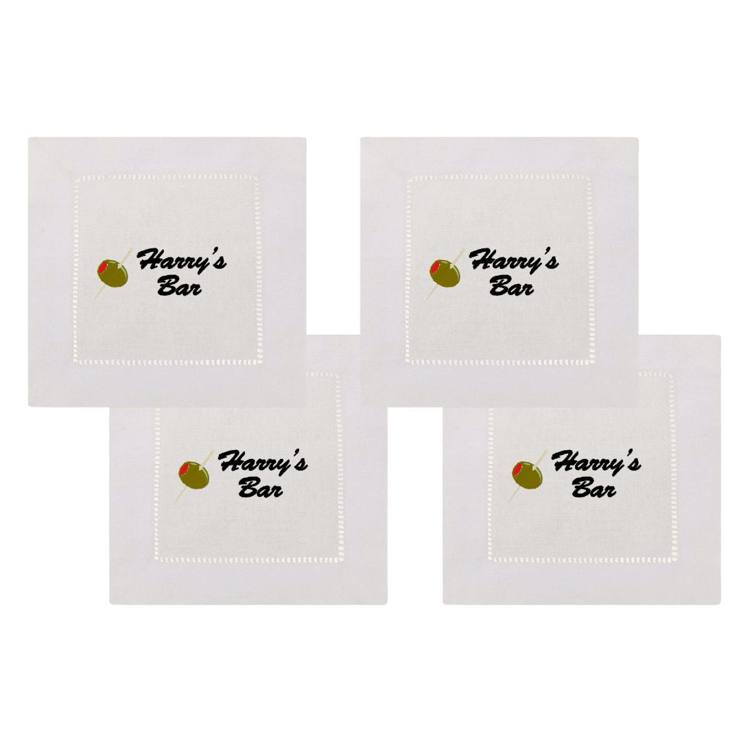 Custom Bar name Embroidered Cocktail Napkins- Set of 4