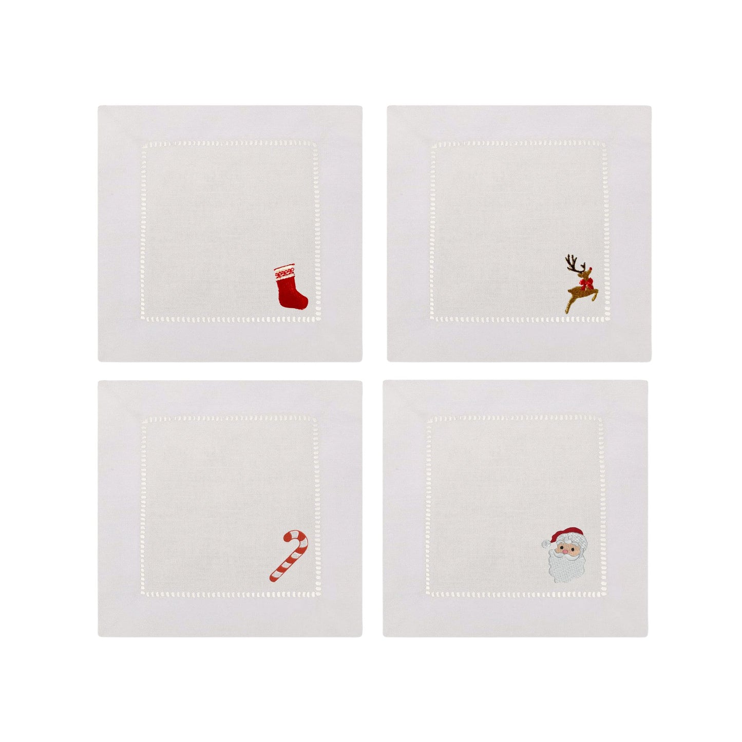 Mini Christmas Icons Embroidered Cocktail Napkins- Set of 4