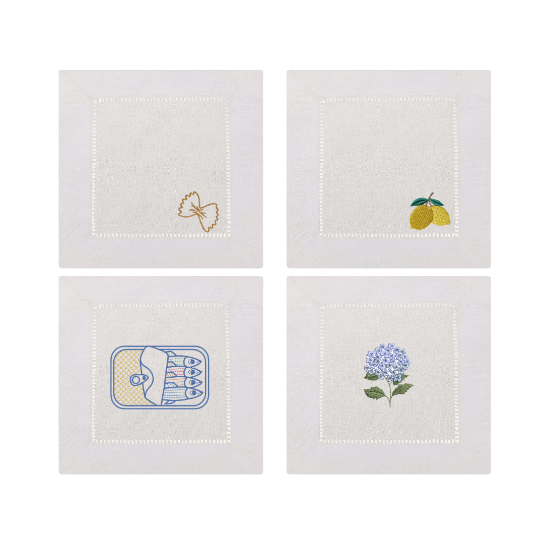 Italian Summer Embroidered Cocktail Napkins- Set of 4