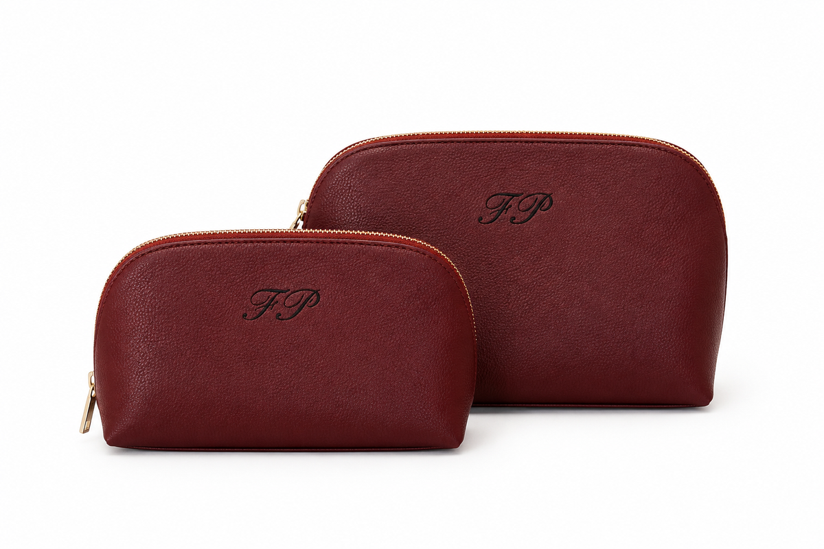 Small custom Embroidered Italian Leather Pouch
