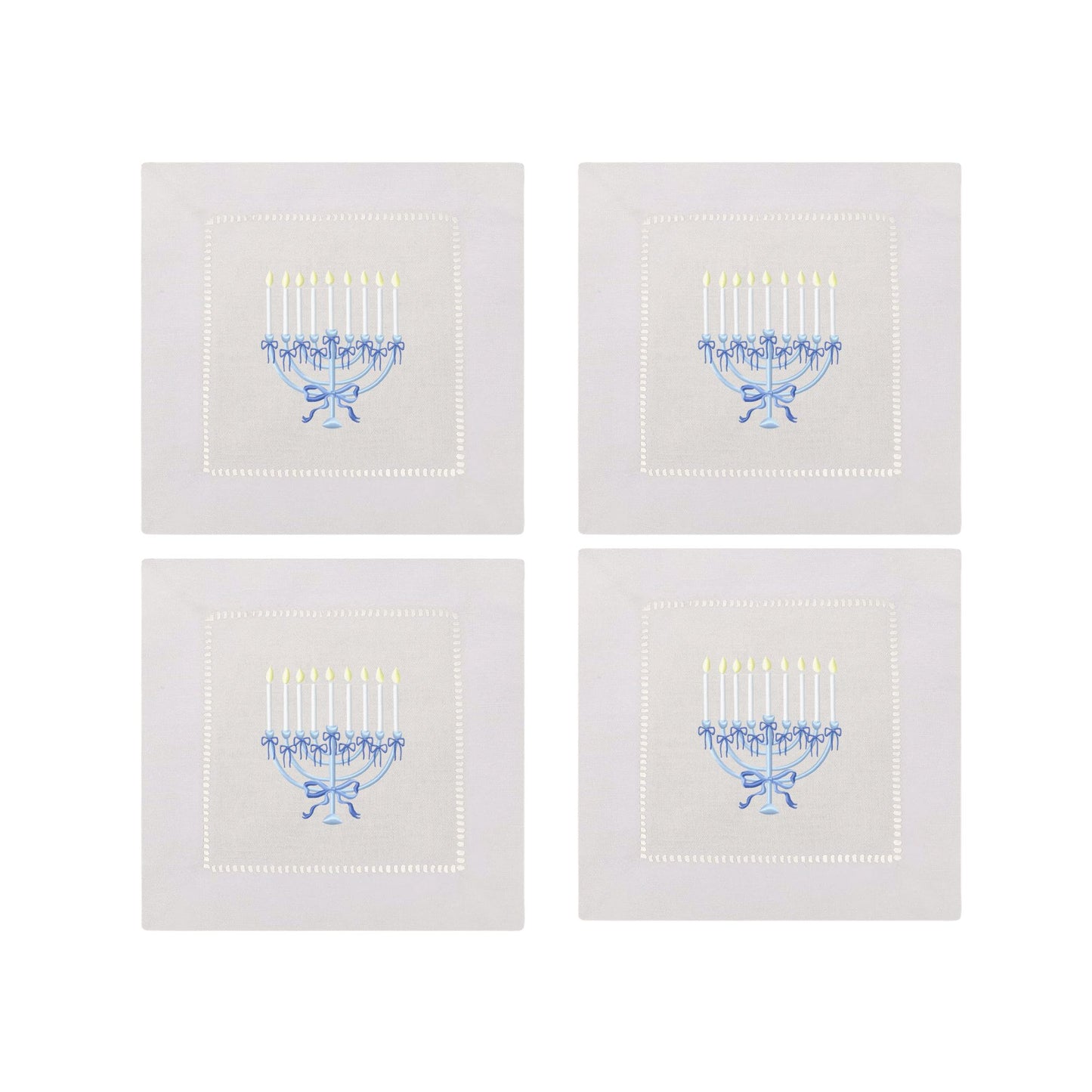 Menorah Embroidered Cocktail Napkins- Set of 4