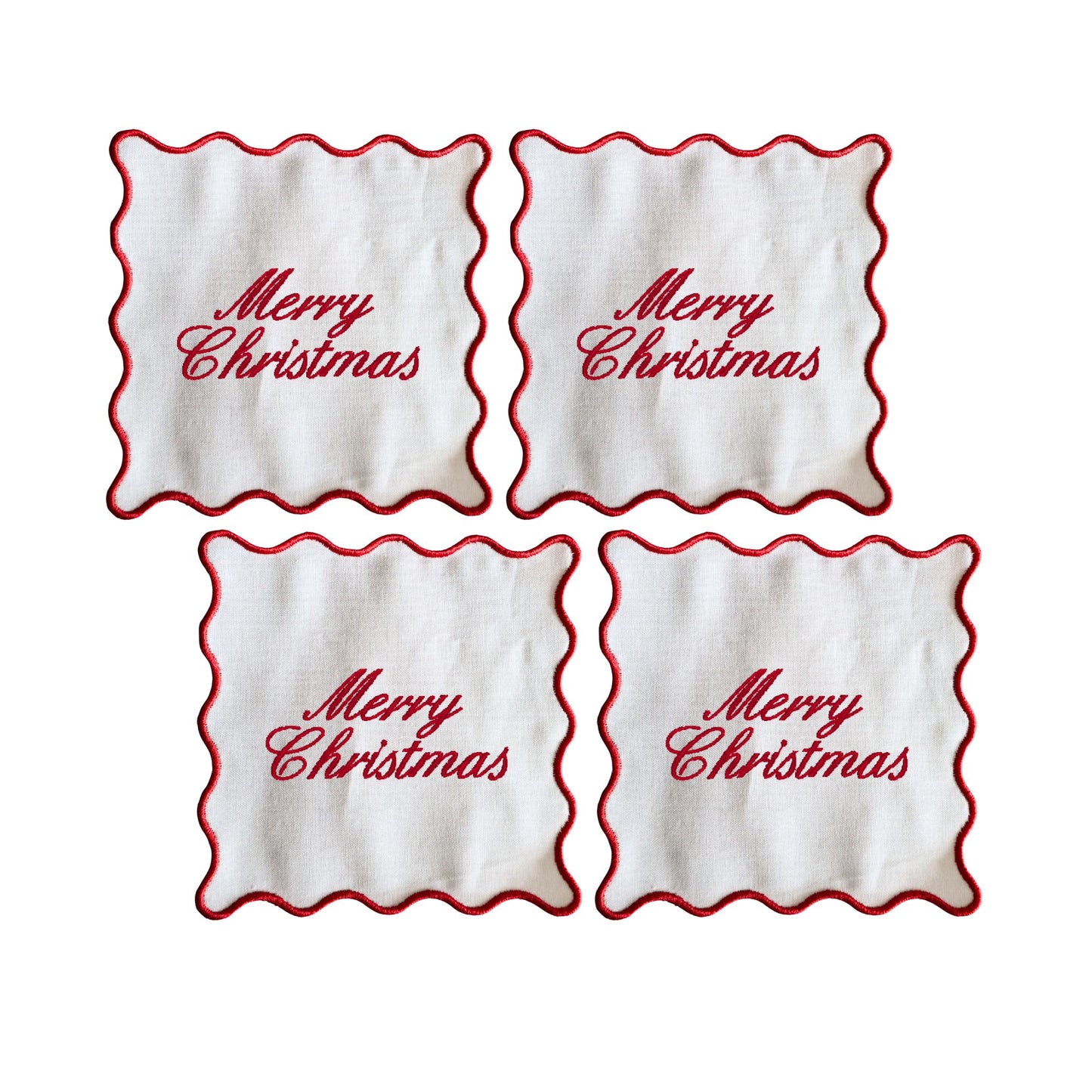 Christmas red Embroidered Cocktail Napkins- Set of 4