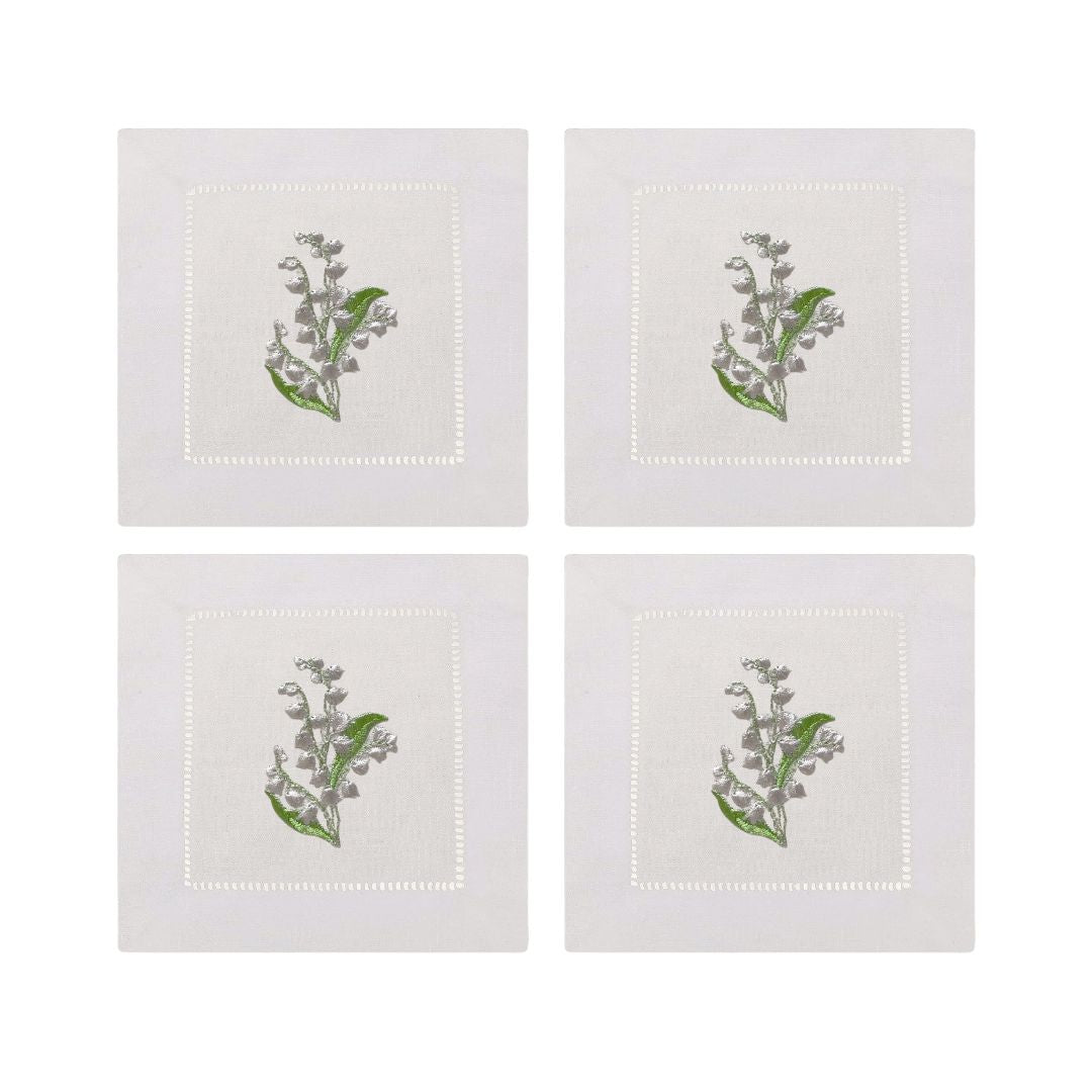 Lily of the Valley Embroidered Cocktail Napkins- Set of 4
