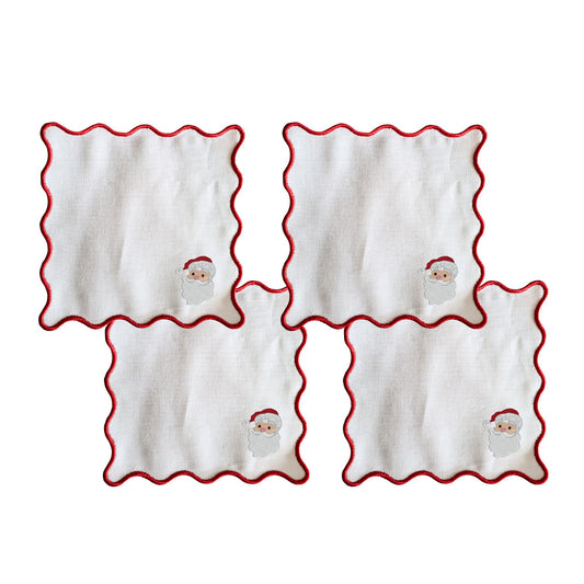 Santa Wavy Embroidered Cocktail Napkins- Set of 4