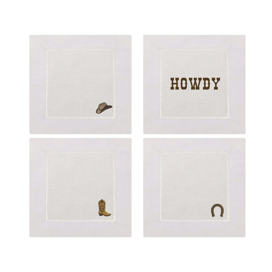 Western Embroidered Cocktail Napkins- Set of 4