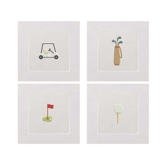 Golf Embroidered Cocktail Napkins- Set of 4