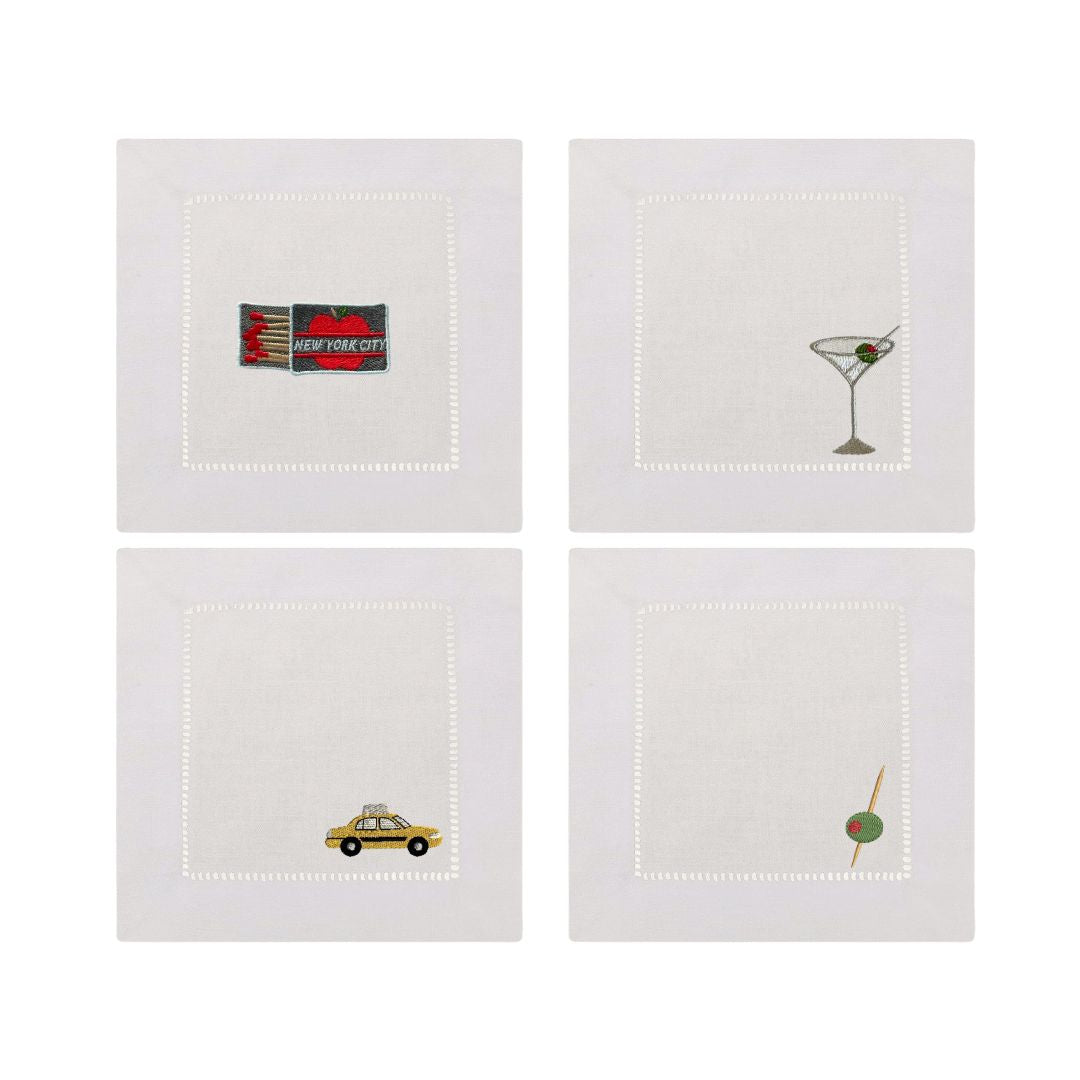 New York night out Embroidered Cocktail Napkins- Set of 4