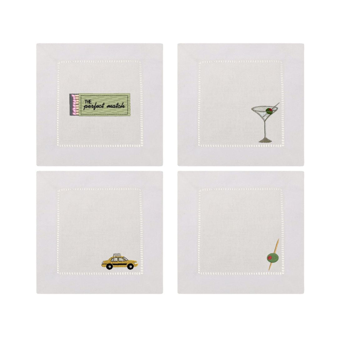 New York night out Embroidered Cocktail Napkins- Set of 4