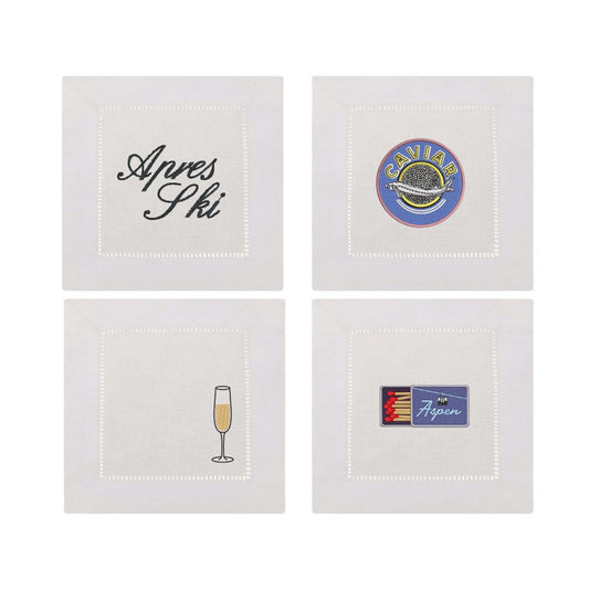 Ski Aspen Embroidered Cocktail Napkins- Set of 4