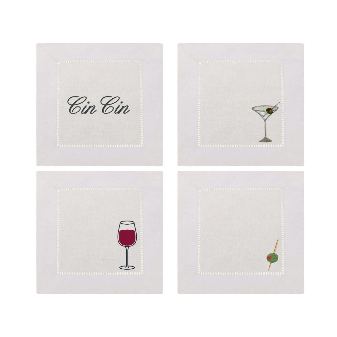Happy Hour Embroidered Cocktail Napkins- Set of 4