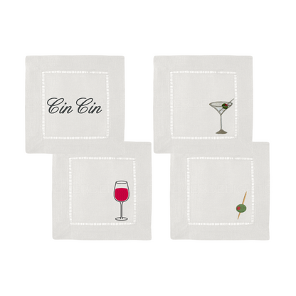 Happy Hour Embroidered Cocktail Napkins- Set of 4