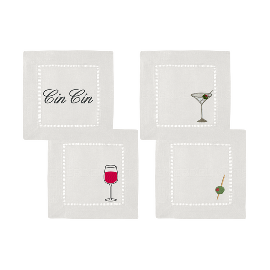Happy Hour Embroidered Cocktail Napkins- Set of 4