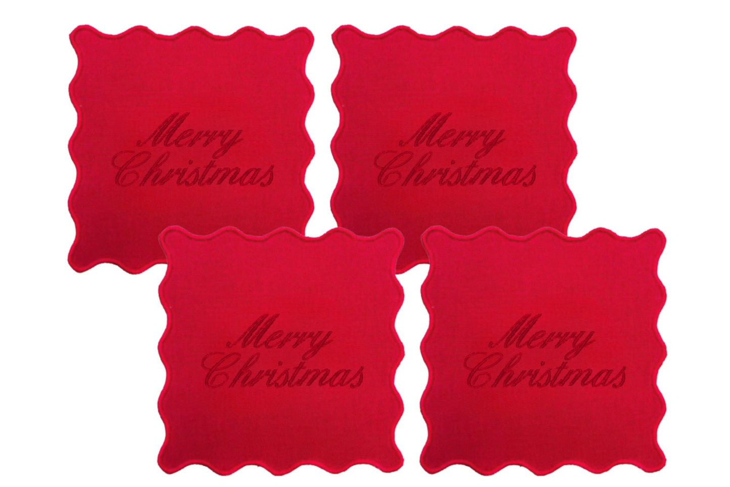 Christmas red Embroidered Cocktail Napkins- Set of 4