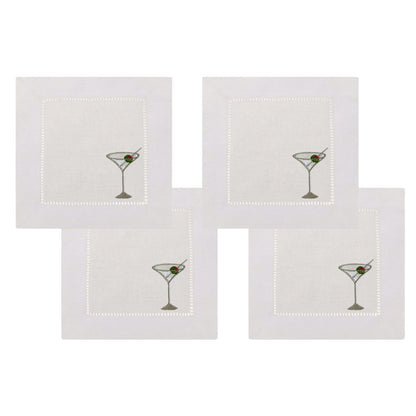 Martini Glasses Embroidered Cocktail Napkins- Set of 4