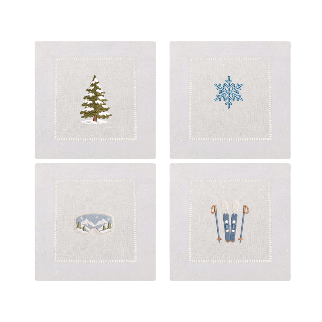 Day on the Slopes Embroidered Cocktail Napkins- Set of 4