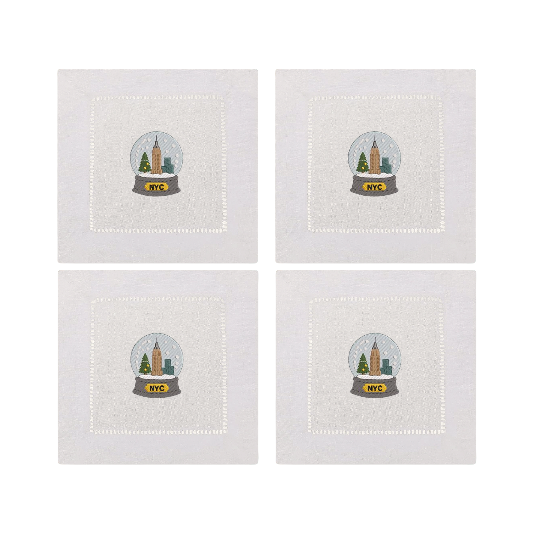 NYC Snowglobe Embroidered Cocktail Napkins- Set of 4
