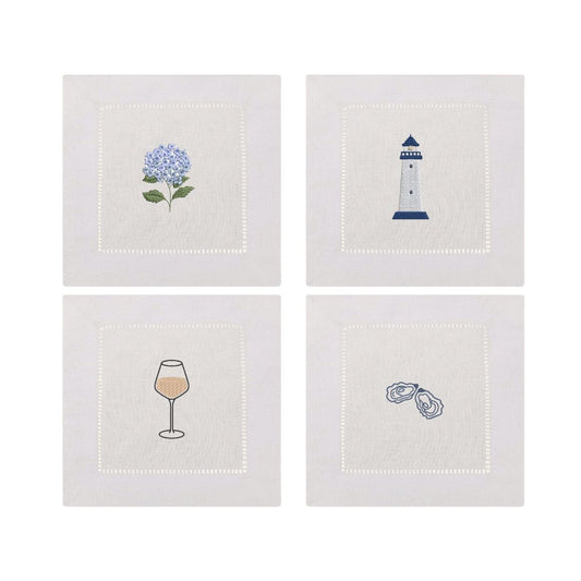 The Hamptons Embroidered Cocktail Napkins- Set of 4