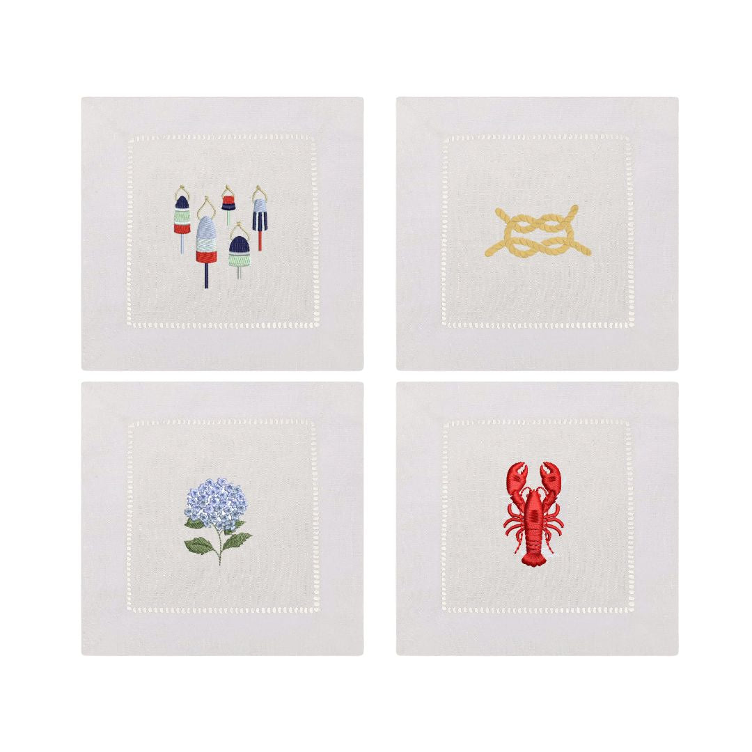 Nantucket Embroidered Cocktail Napkins- Set of 4