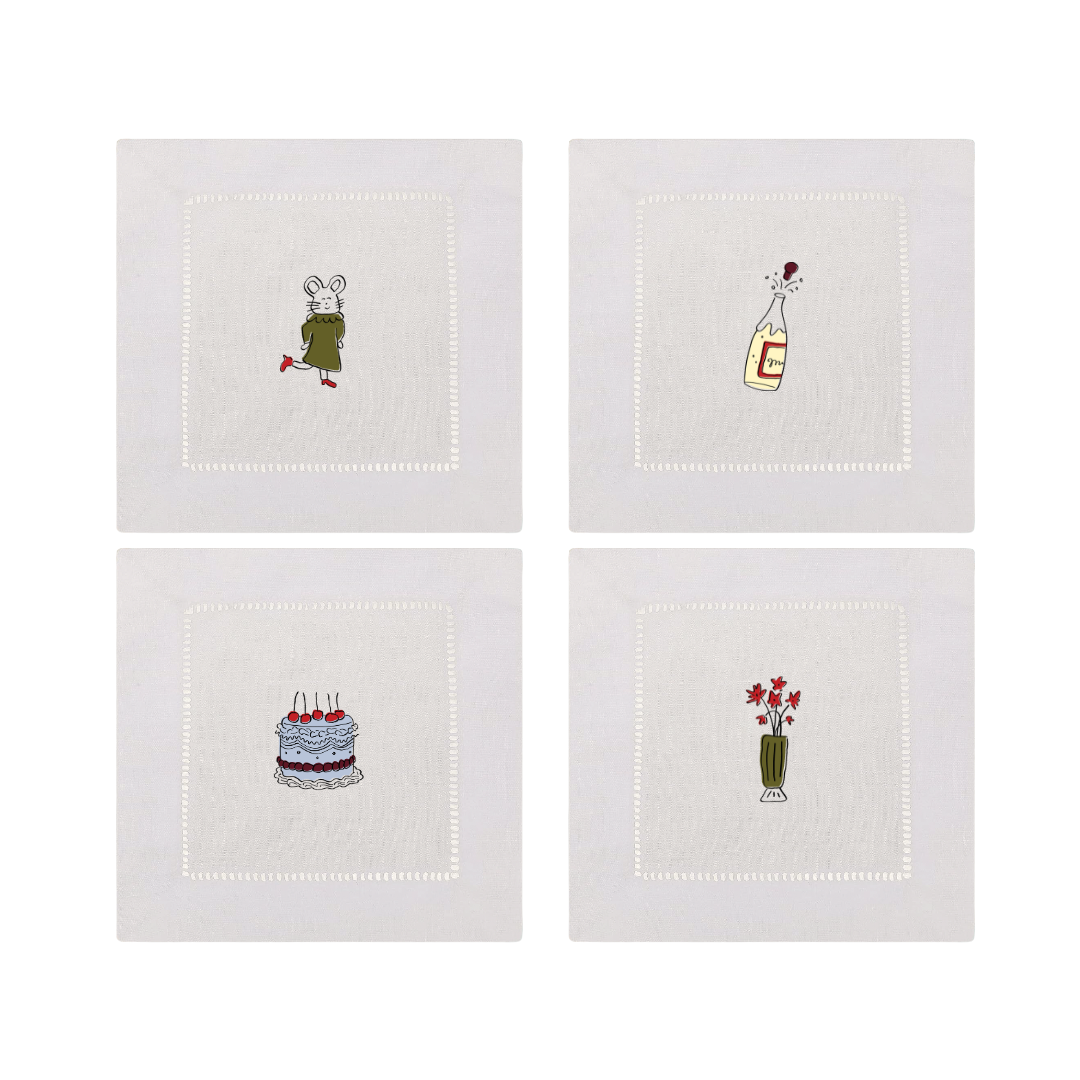 Tiny Hours Embroidered Cocktail Napkins- Set of 4