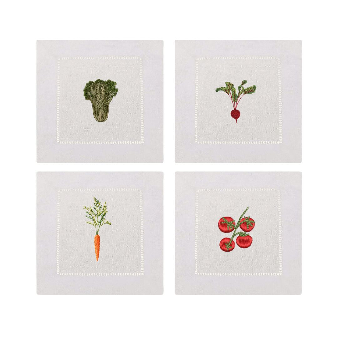 Garden Veg Embroidered Cocktail Napkins- Set of 4