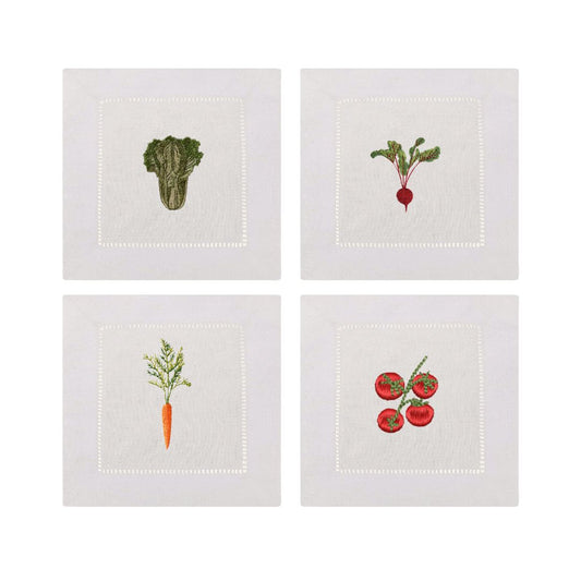 Garden Veg Embroidered Cocktail Napkins- Set of 4
