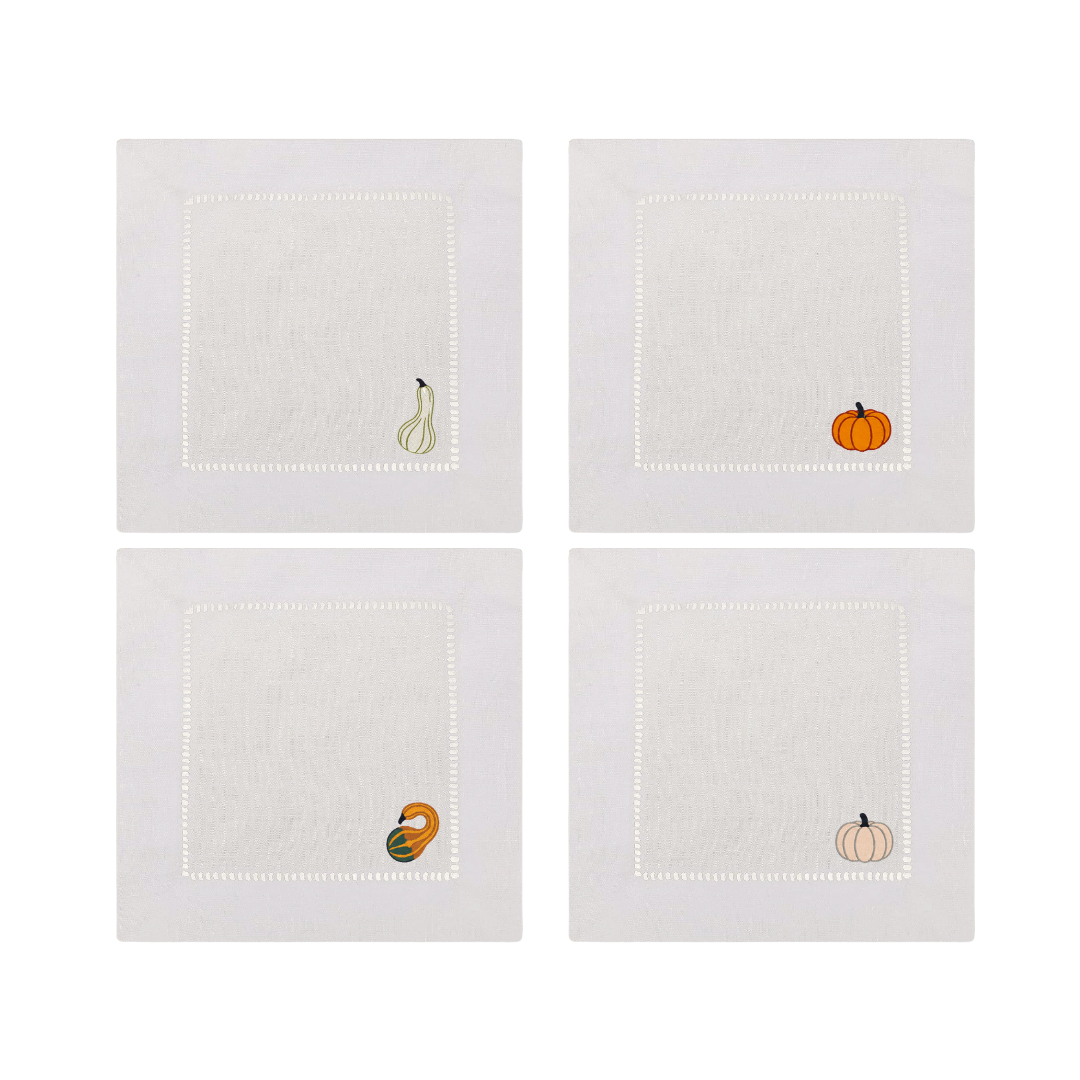Pumpkins & Gourds Embroidered Cocktail Napkins- Set of 4