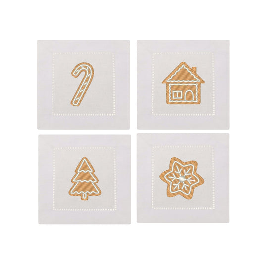 Gingerbread Christmas Cookies Embroidered Cocktail Napkins- Set of 4