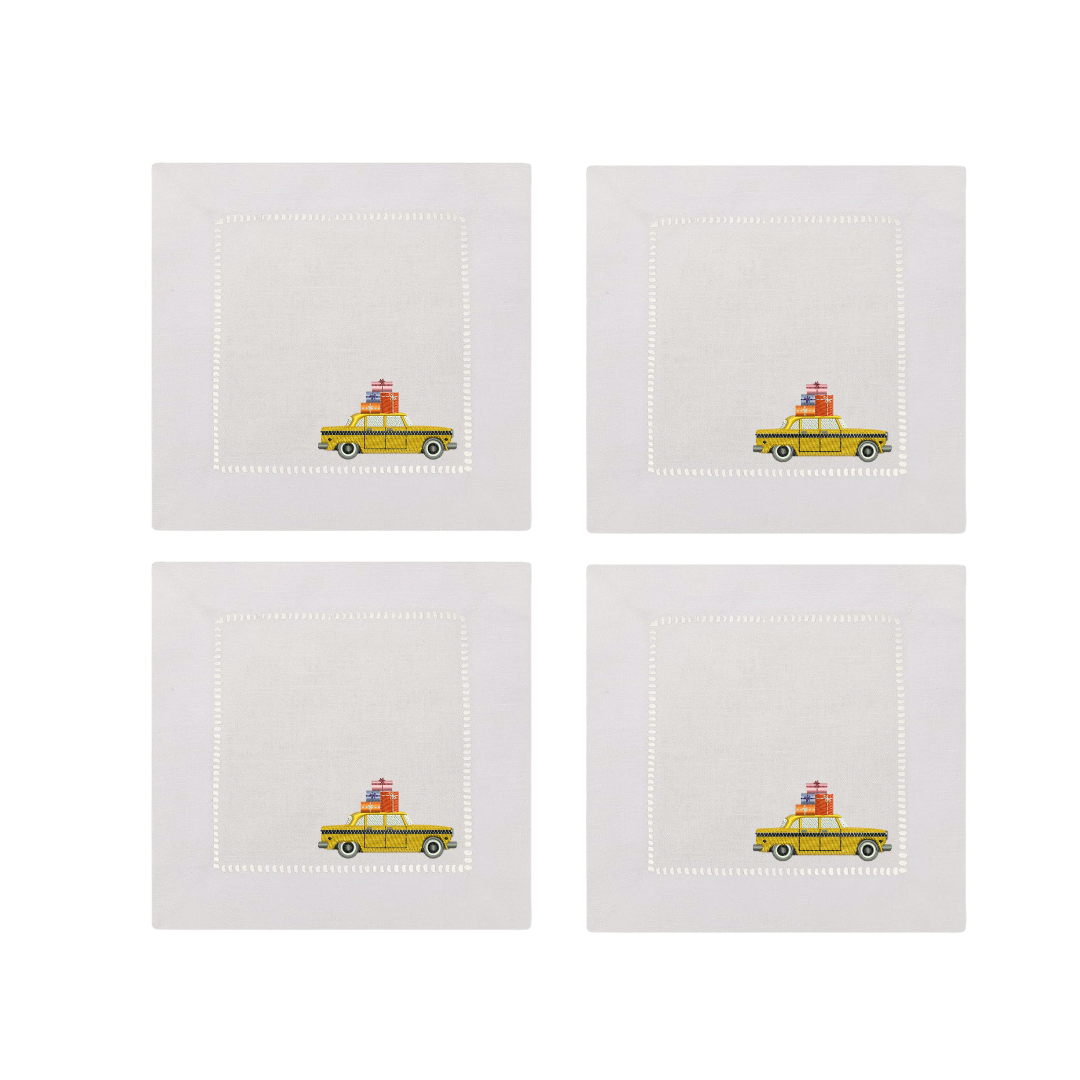 Christmas Taxi with presents Embroidered Cocktail Napkins- Set of 4