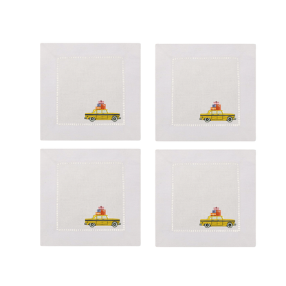 Christmas Taxi with presents Embroidered Cocktail Napkins- Set of 4