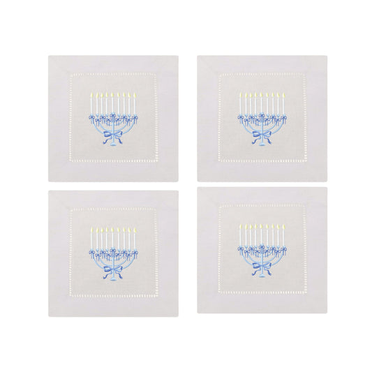 Menorah Embroidered Cocktail Napkins- Set of 4