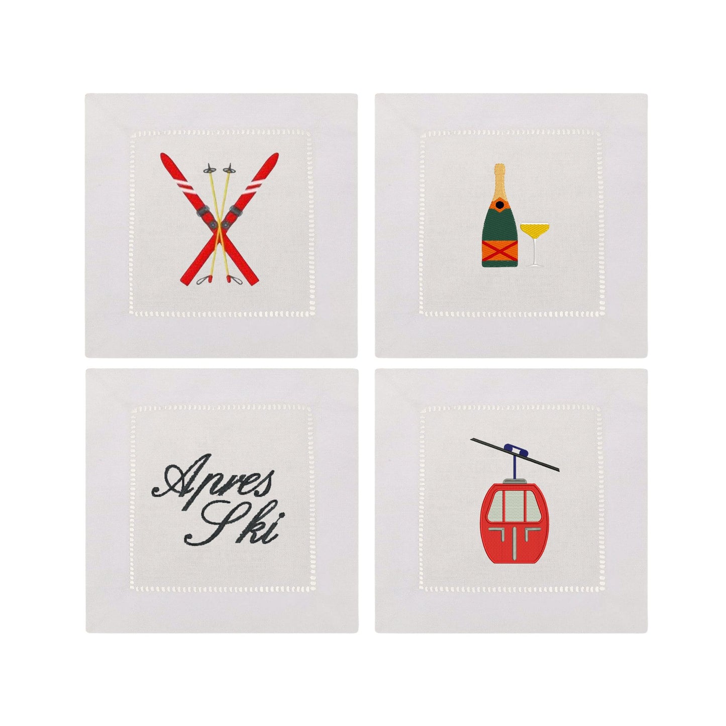 Apres Ski Embroidered Cocktail Napkins- Set of 4