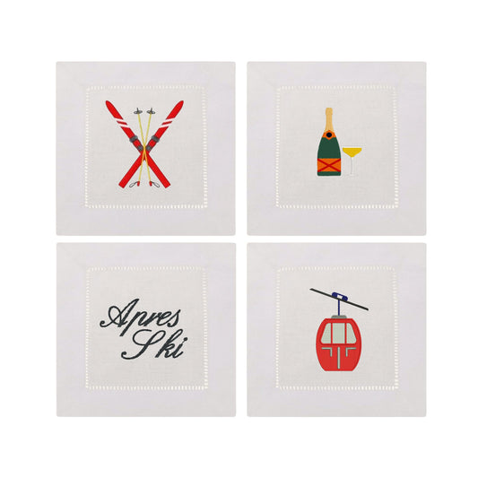 Apres Ski Embroidered Cocktail Napkins- Set of 4