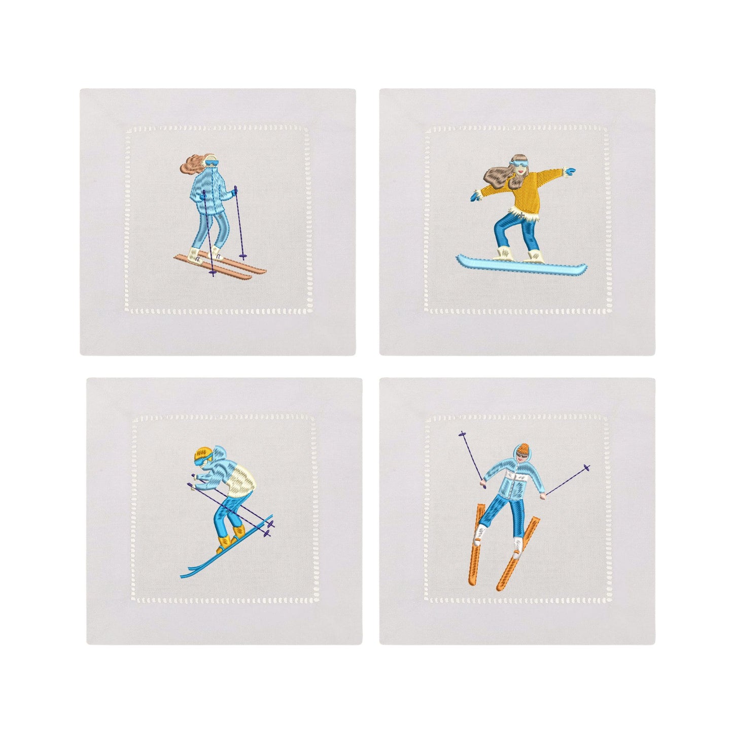 Winter Sports Embroidered Cocktail Napkins- Set of 4