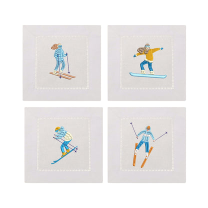Winter Sports Embroidered Cocktail Napkins- Set of 4