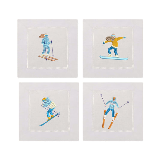 Winter Sports Embroidered Cocktail Napkins- Set of 4