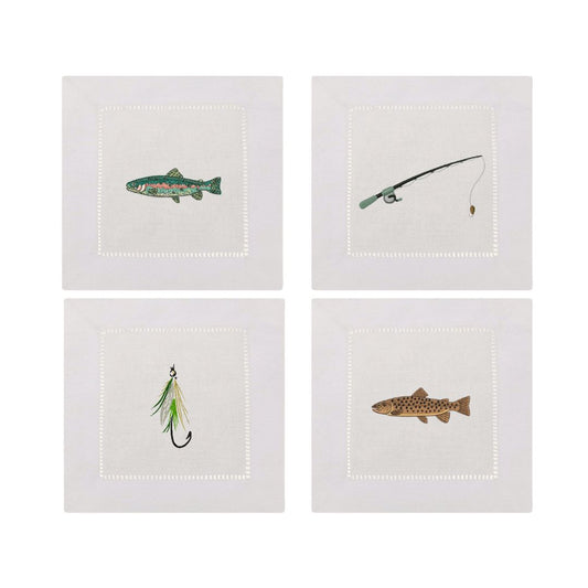 Fishing Embroidered Cocktail Napkins- Set of 4