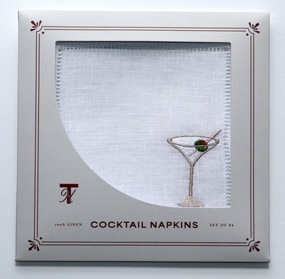 Martini Glasses Embroidered Cocktail Napkins- Set of 4
