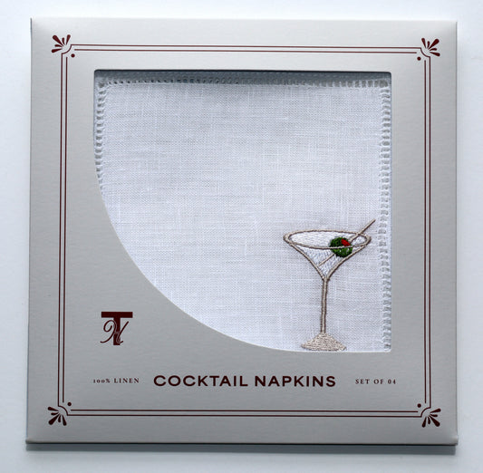 Martini Glasses Embroidered Cocktail Napkins- Set of 4
