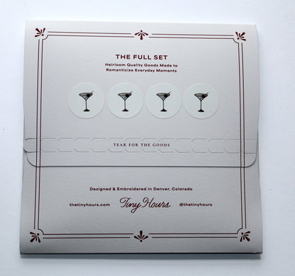 Martini Glasses Embroidered Cocktail Napkins- Set of 4