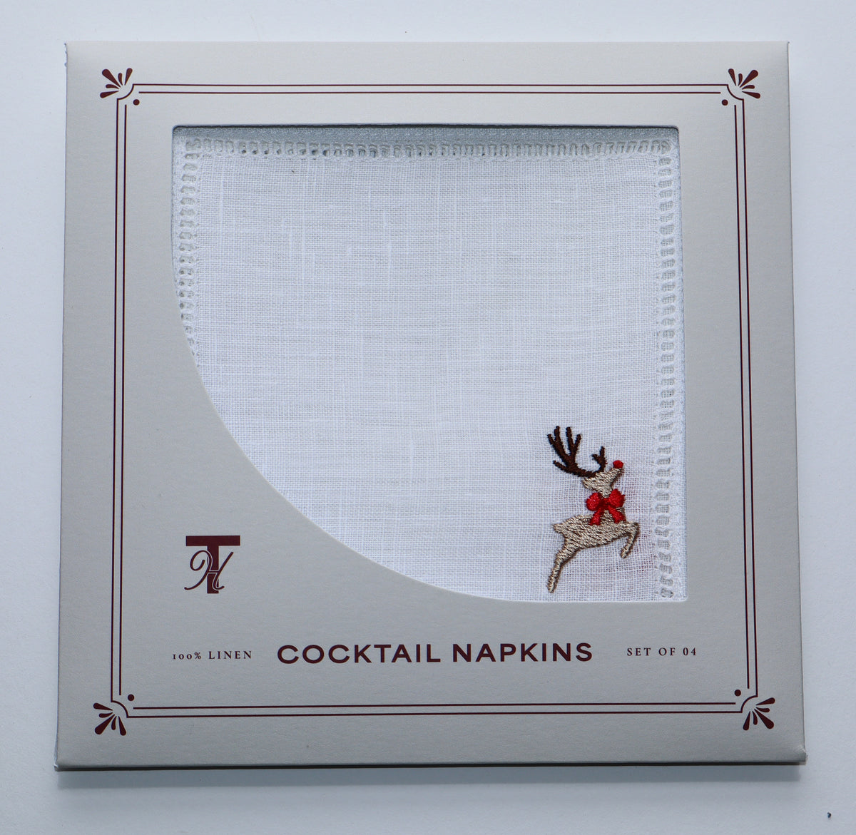 Mini Christmas Icons Embroidered Cocktail Napkins- Set of 4
