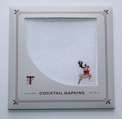 Mini Christmas Icons Embroidered Cocktail Napkins- Set of 4