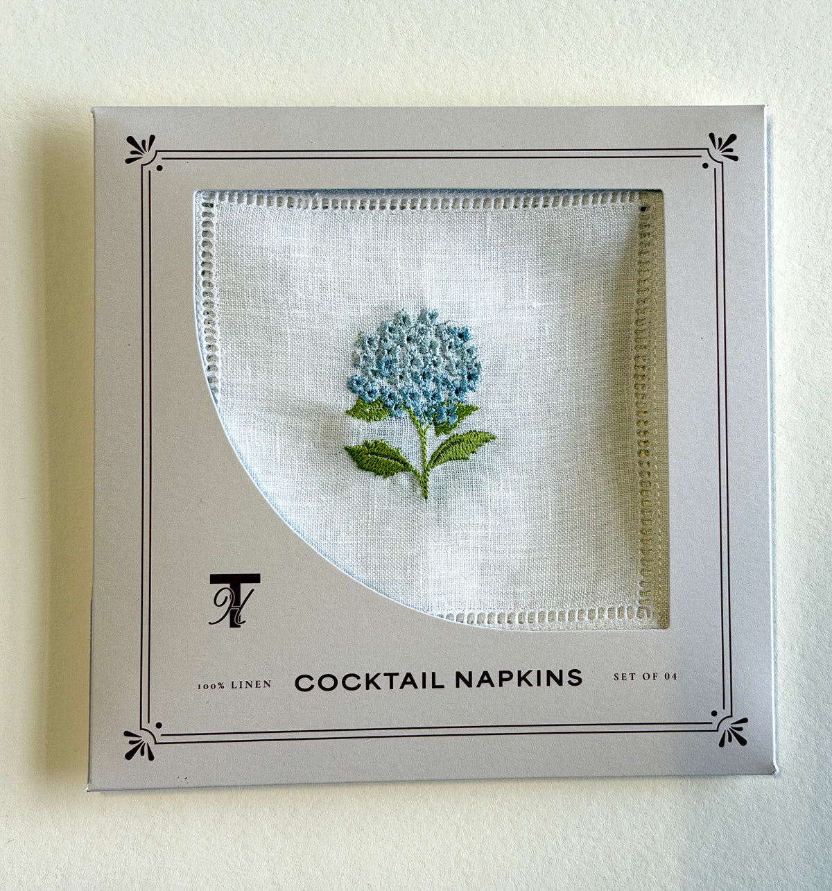 Hydrangea Embroidered Cocktail Napkins- Set of 4